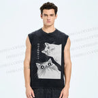Unisex The Cat is Watching Today Printed Washed Tank Top