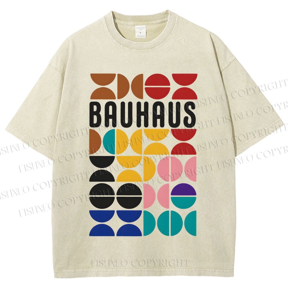 Unisex Bauhaus Colored Geometry Printed Washed Tee