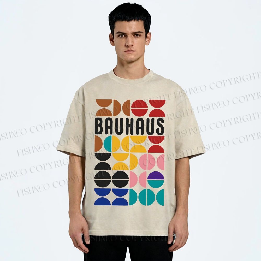 Unisex Bauhaus Colored Geometry Printed Washed Tee