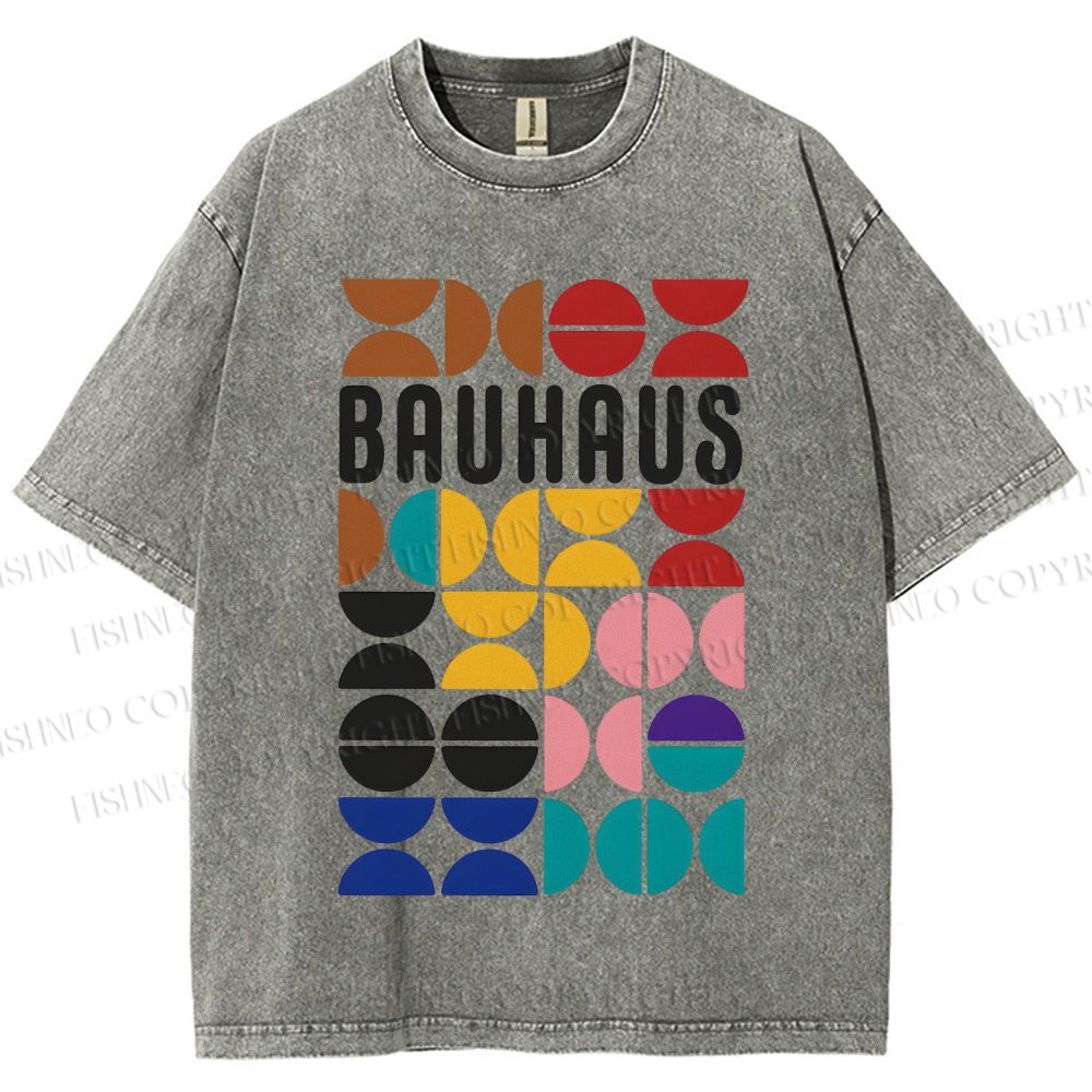 Unisex Bauhaus Colored Geometry Printed Washed Tee