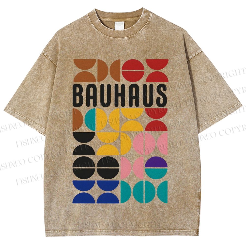 Unisex Bauhaus Colored Geometry Printed Washed Tee