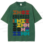 Unisex Bauhaus Colored Geometry Printed Washed Tee