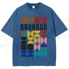 Unisex Bauhaus Colored Geometry Printed Washed Tee
