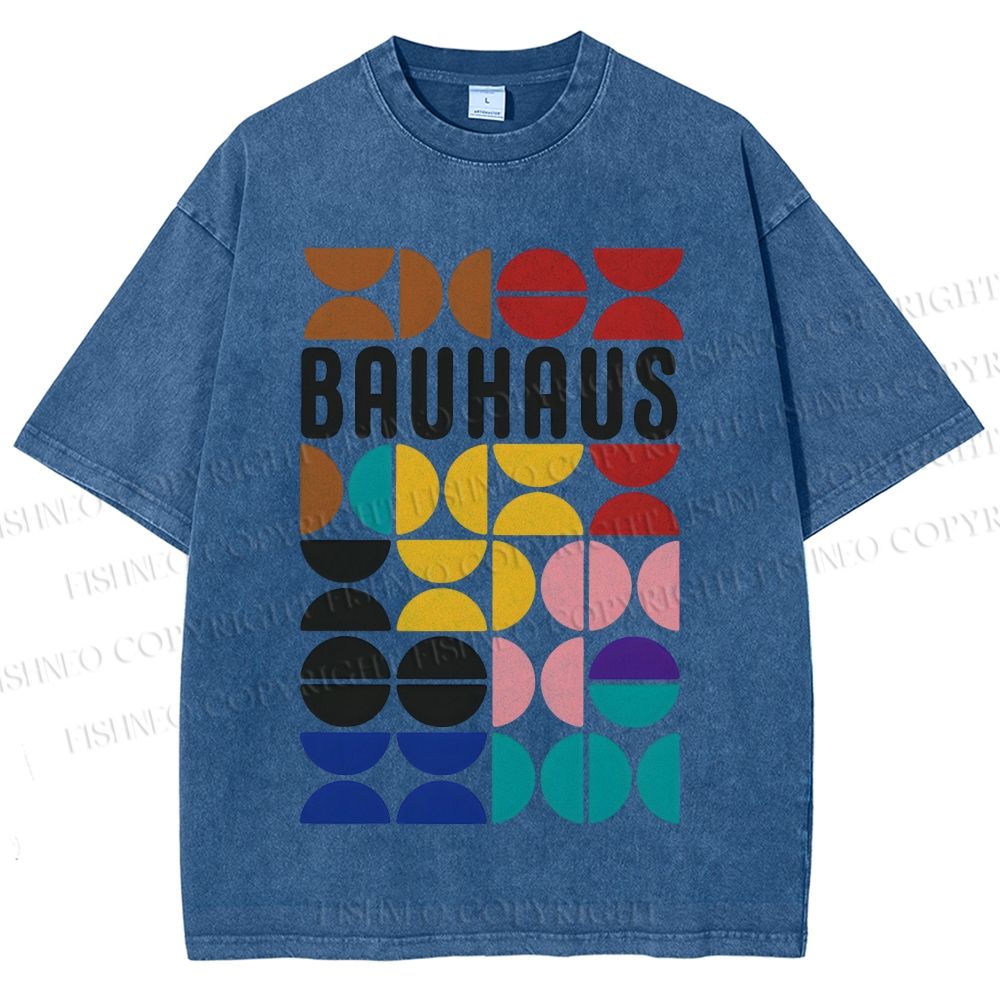 Unisex Bauhaus Colored Geometry Printed Washed Tee