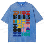 Unisex Bauhaus Colored Geometry Printed Washed Tee