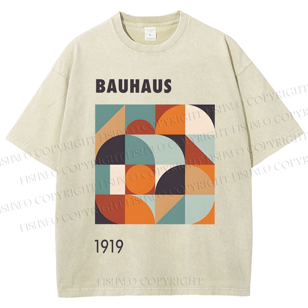 Unisex Bauhaus Colored Geometry Printed Washed Tee