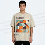 Unisex Bauhaus Colored Geometry Printed Washed Tee