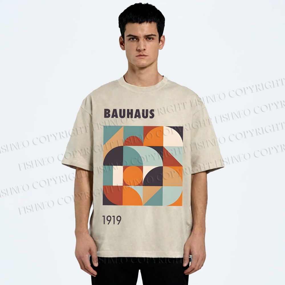Unisex Bauhaus Colored Geometry Printed Washed Tee