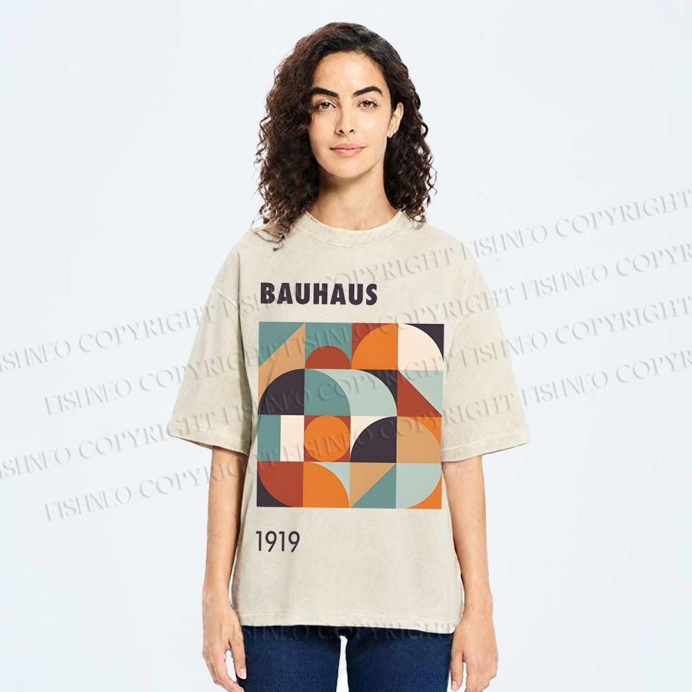 Unisex Bauhaus Colored Geometry Printed Washed Tee