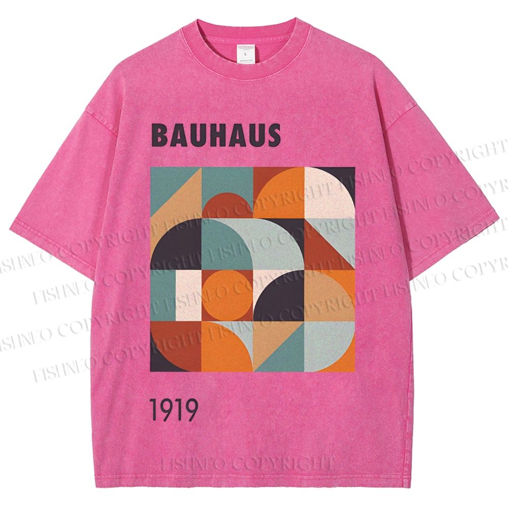 Unisex Bauhaus Colored Geometry Printed Washed Tee
