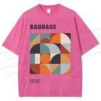 Unisex Bauhaus Colored Geometry Printed Washed Tee