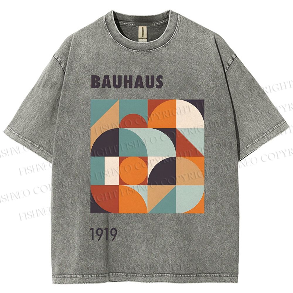 Unisex Bauhaus Colored Geometry Printed Washed Tee