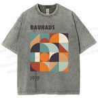 Unisex Bauhaus Colored Geometry Printed Washed Tee