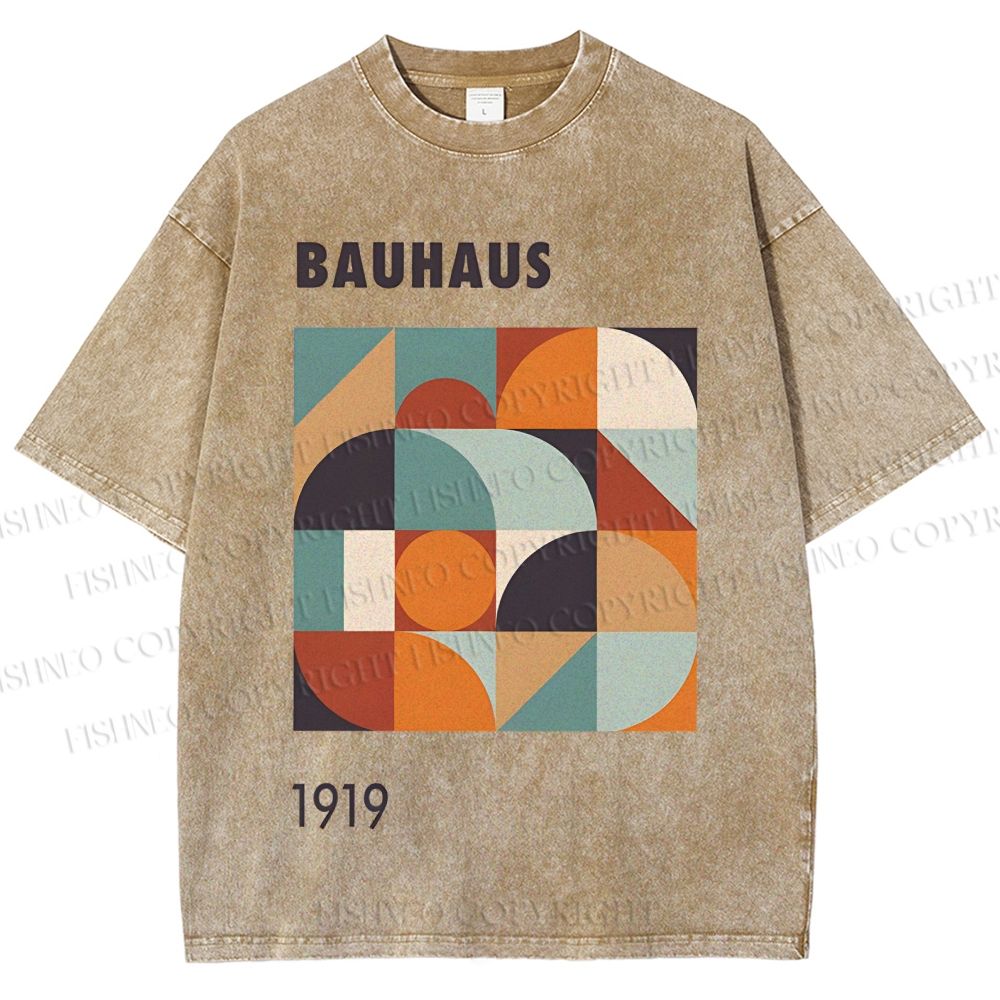 Unisex Bauhaus Colored Geometry Printed Washed Tee