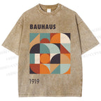 Unisex Bauhaus Colored Geometry Printed Washed Tee