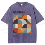 Unisex Bauhaus Colored Geometry Printed Washed Tee