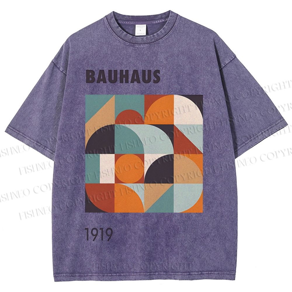 Unisex Bauhaus Colored Geometry Printed Washed Tee