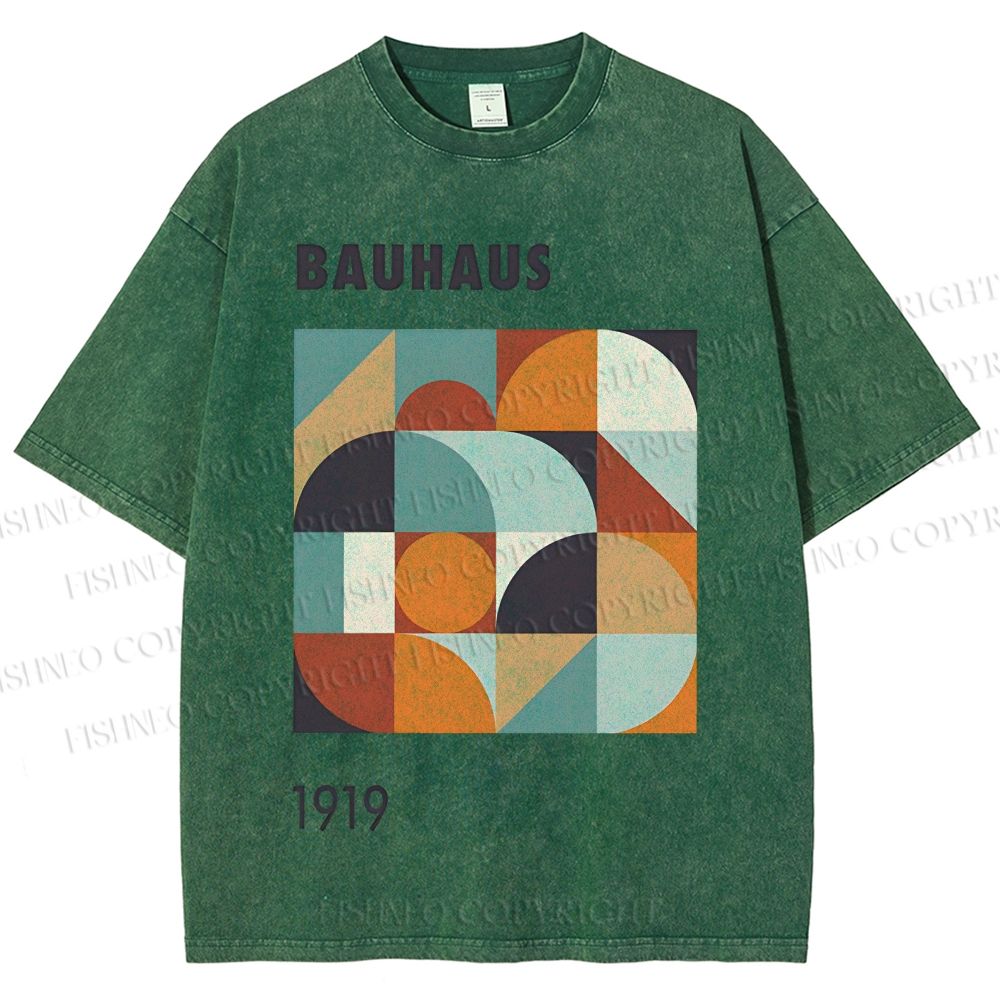 Unisex Bauhaus Colored Geometry Printed Washed Tee