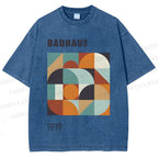 Unisex Bauhaus Colored Geometry Printed Washed Tee