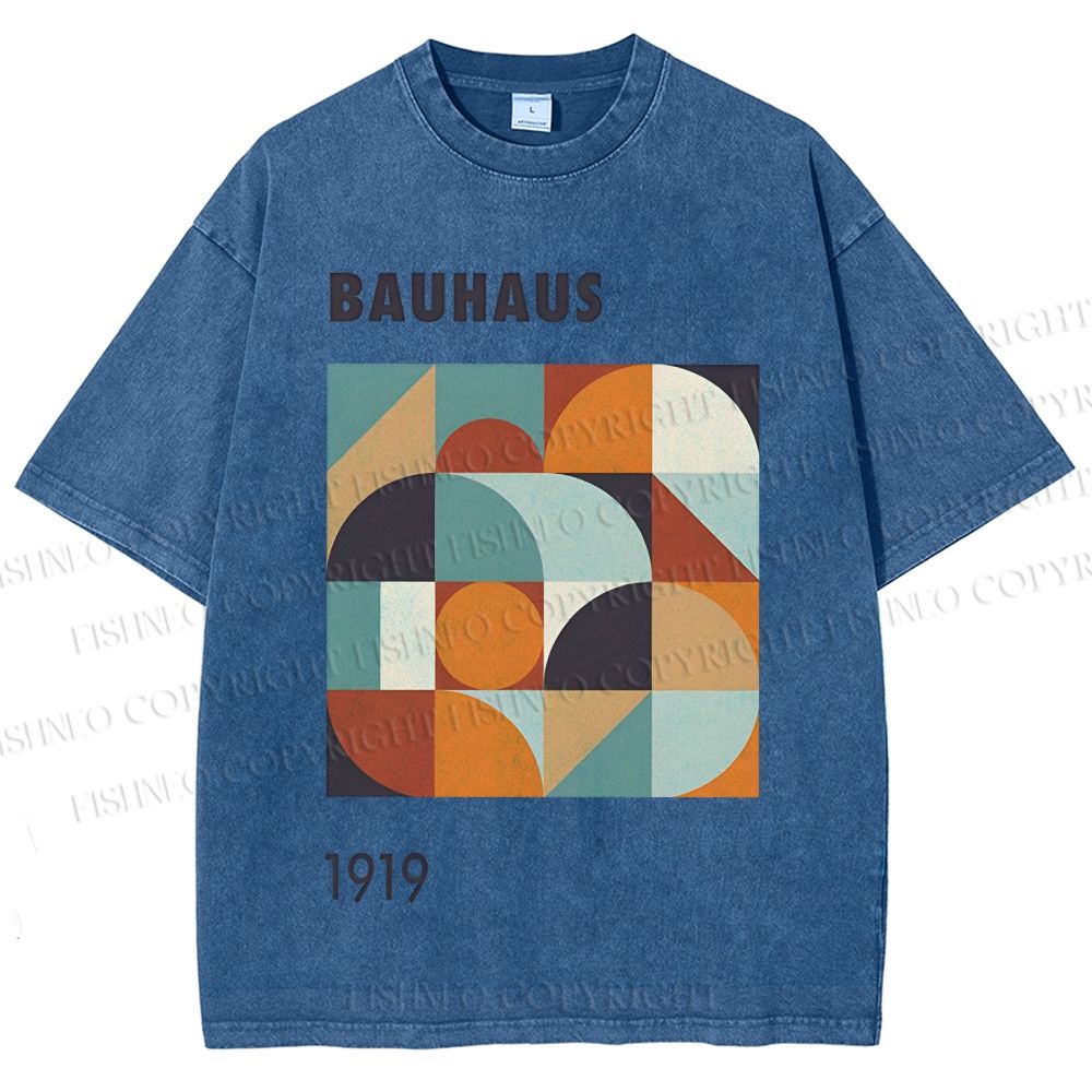 Unisex Bauhaus Colored Geometry Printed Washed Tee