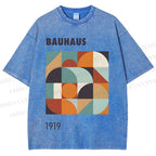 Unisex Bauhaus Colored Geometry Printed Washed Tee