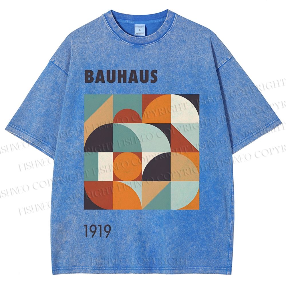 Unisex Bauhaus Colored Geometry Printed Washed Tee