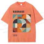 Unisex Bauhaus Colored Geometry Printed Washed Tee