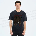 Unisex Woodcut Pig Printed Washed Tee