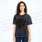 Unisex Woodcut Pig Printed Washed Tee