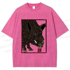 Unisex Woodcut Pig Printed Washed Tee