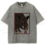 Unisex Woodcut Pig Printed Washed Tee