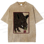 Unisex Woodcut Pig Printed Washed Tee