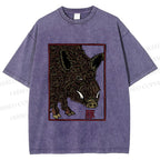 Unisex Woodcut Pig Printed Washed Tee