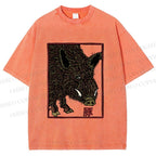 Unisex Woodcut Pig Printed Washed Tee