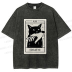 Unisex Black Cat Tarot Card Printed Washed Tee