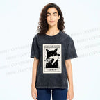 Unisex Black Cat Tarot Card Printed Washed Tee