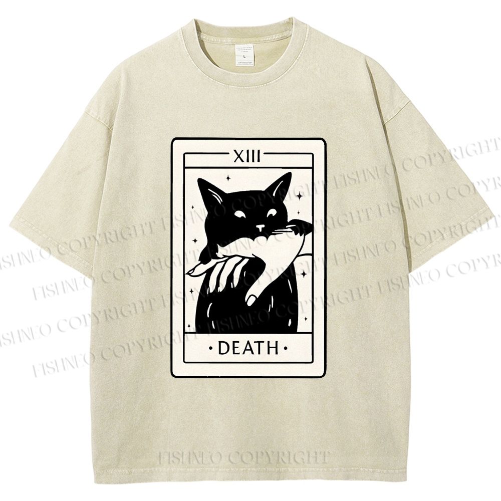 Unisex Black Cat Tarot Card Printed Washed Tee