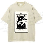 Unisex Black Cat Tarot Card Printed Washed Tee