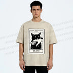 Unisex Black Cat Tarot Card Printed Washed Tee