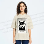 Unisex Black Cat Tarot Card Printed Washed Tee
