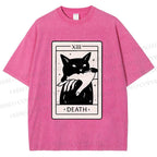 Unisex Black Cat Tarot Card Printed Washed Tee