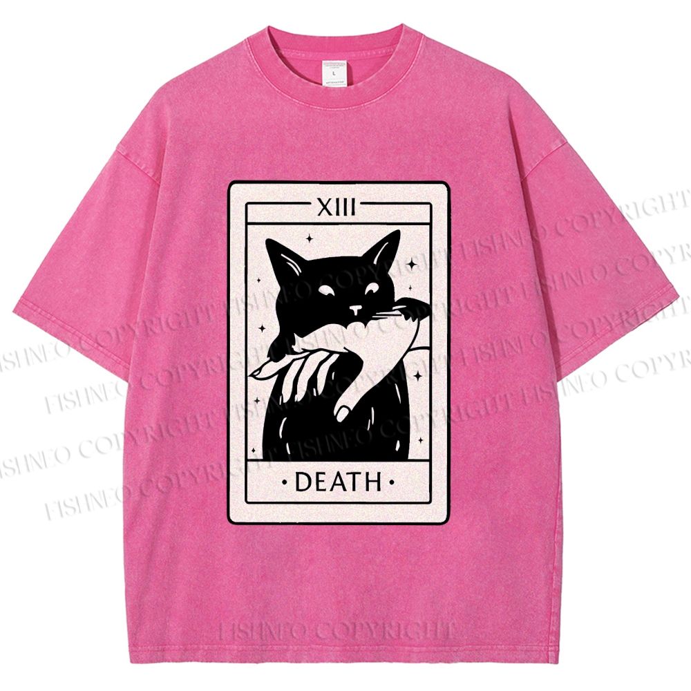 Unisex Black Cat Tarot Card Printed Washed Tee