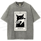 Unisex Black Cat Tarot Card Printed Washed Tee