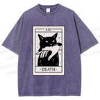 Unisex Black Cat Tarot Card Printed Washed Tee
