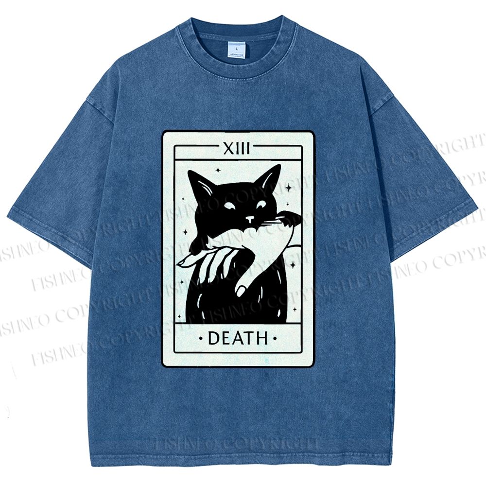 Unisex Black Cat Tarot Card Printed Washed Tee