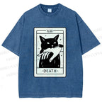 Unisex Black Cat Tarot Card Printed Washed Tee