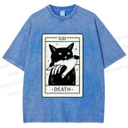 Unisex Black Cat Tarot Card Printed Washed Tee