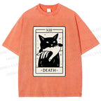 Unisex Black Cat Tarot Card Printed Washed Tee