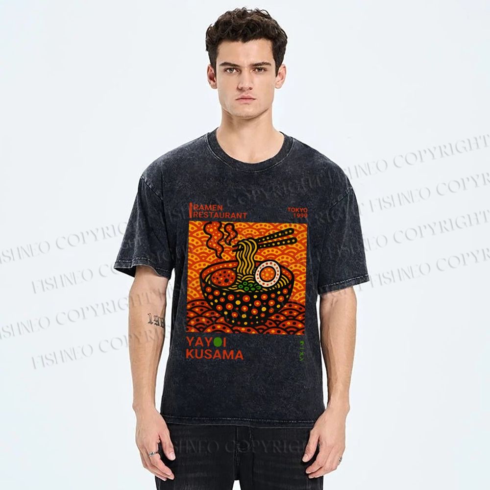 Unisex Yayoi Kusama Ramen Printed Washed Tee