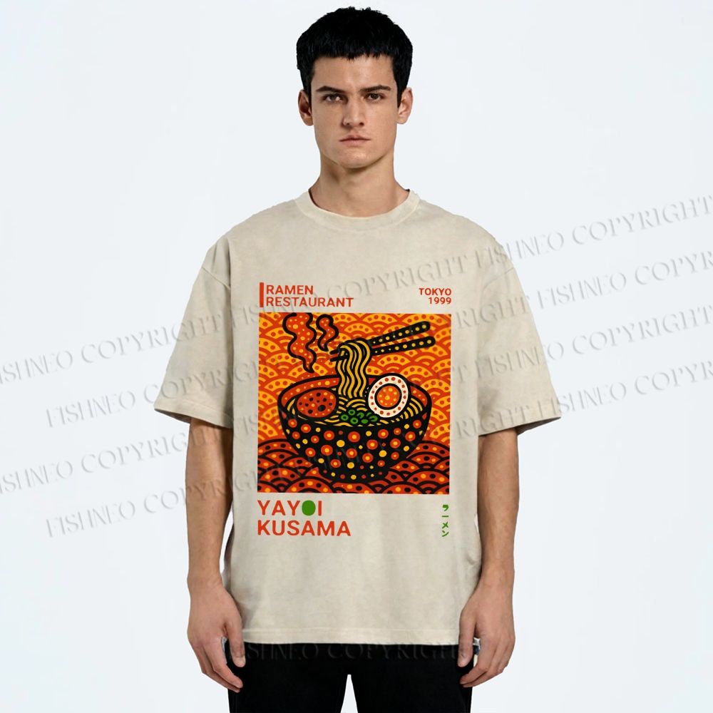 Unisex Yayoi Kusama Ramen Printed Washed Tee